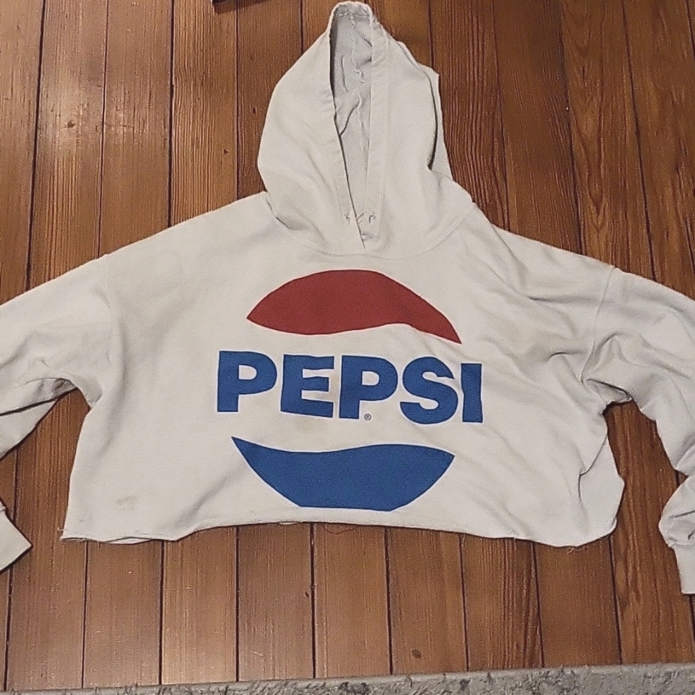 Cropped White Hoodie With Pepsi Logo